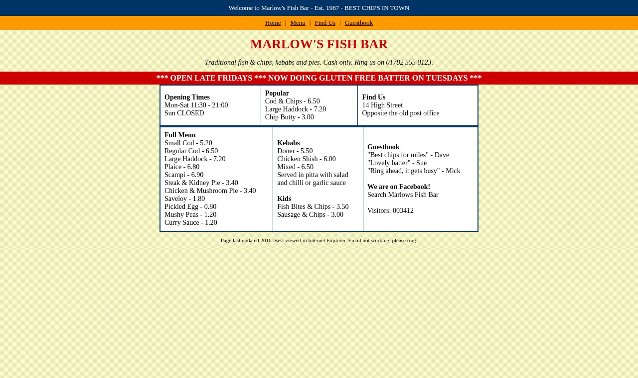 Dated example website for the fictional Marlow’s Fish Bar