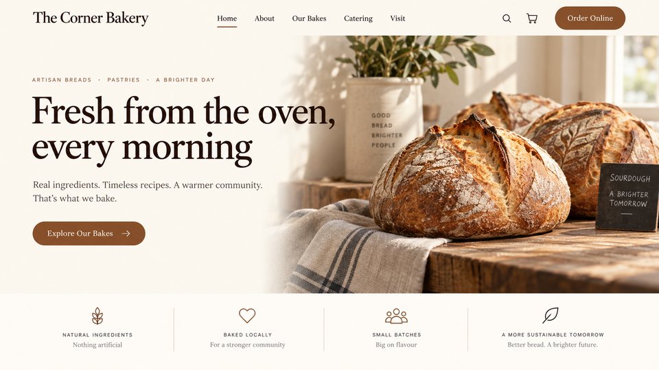 Sample bakery website redesign concept